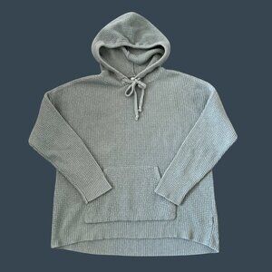 Aerie Womens Waffle-Knit Pullover Hoodie With Front Pocket & Drawstring Sage Gre